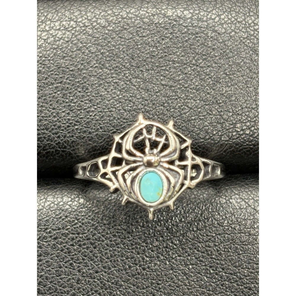 New Condition Sterling Silver Turquoise Spider Web Ring Size 10 H13